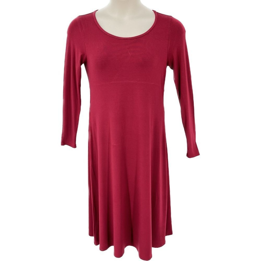 Eileen Fisher Swing Dress Size S Burgundy Pullover Keyhole Back Midi